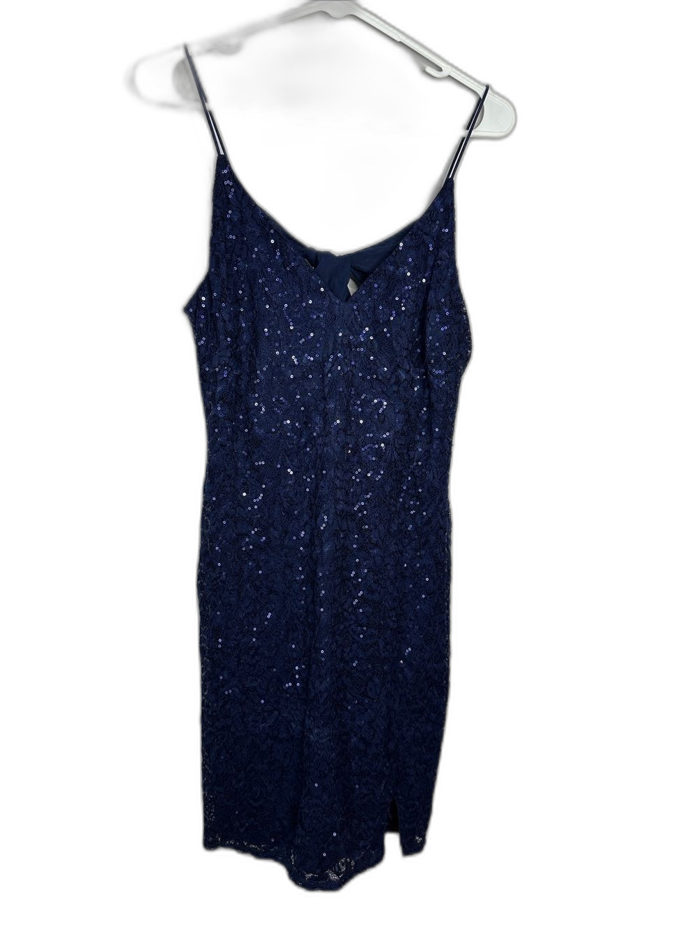 Crystal Doll Navy Sequin Lace Slip Dress size 13 NWT